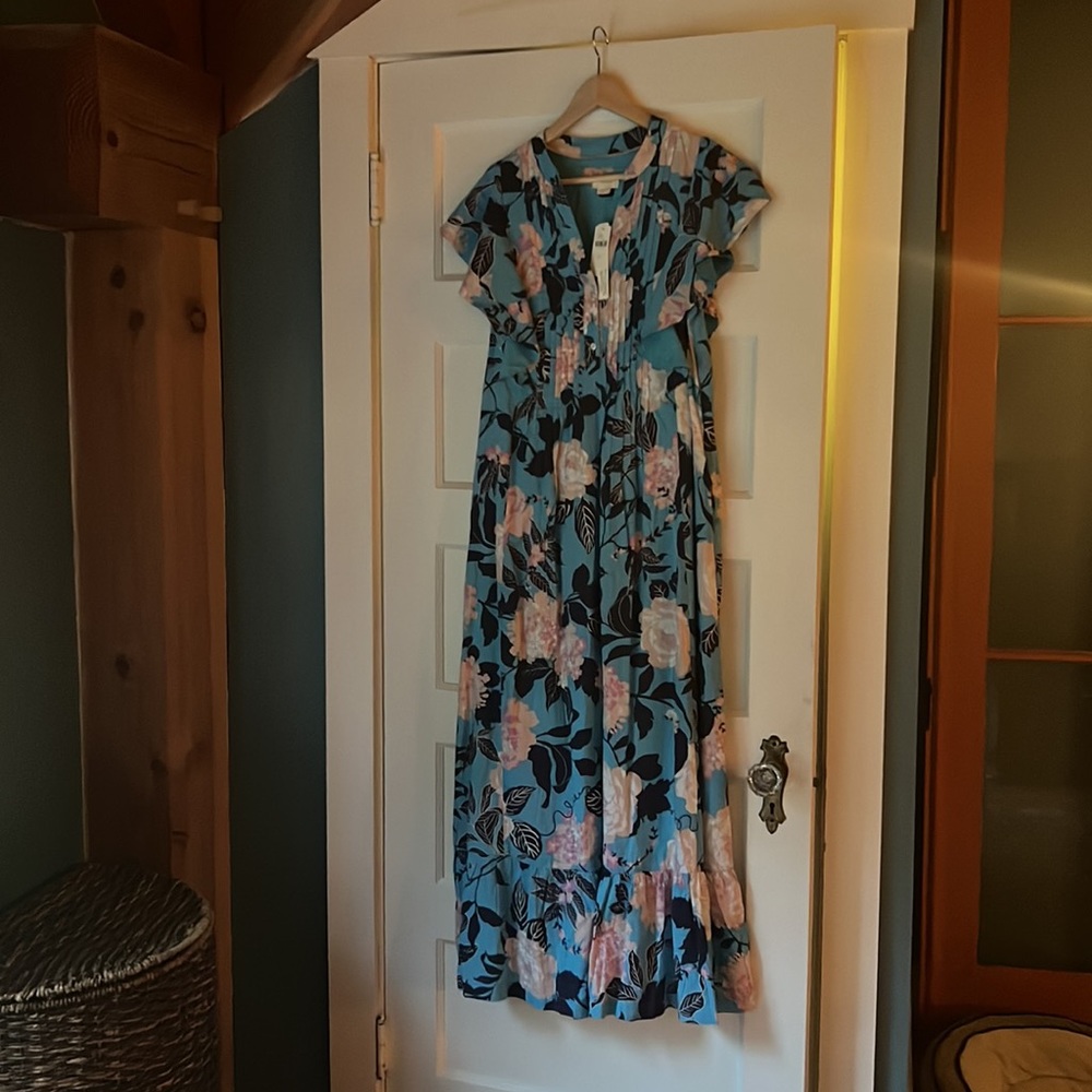 Anthropologie Blue Floral Maxi Dress - Picture 2 of 7